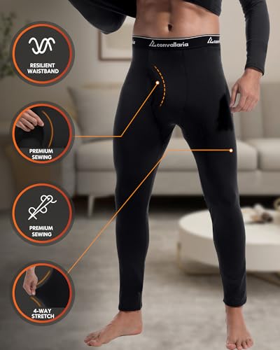 CL convallaria 2 Pack Long Johns Thermal Underwear for Men Soft Fleece Lined Base Layer Cold Weather Set Winter Bottom Top, Medium, Crew Neck-Black and Black - Image 5