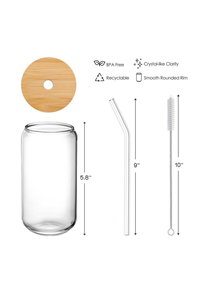 KASTWAVE Drinking Glasses with Bamboo Lids and Glass Straw 4pcs Set 16oz Can Shaped Cups Drink Iced Coffee Cute Tumbler Cup Ideal  - Image 4