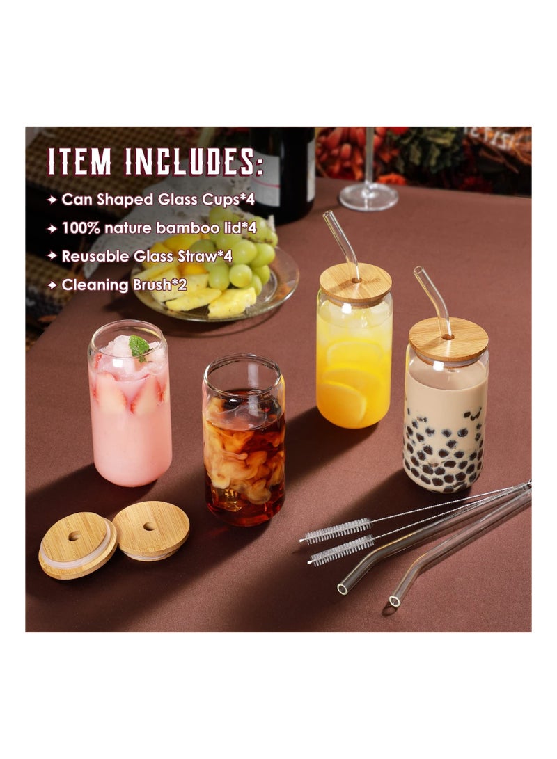 KASTWAVE Drinking Glasses with Bamboo Lids and Glass Straw 4pcs Set 16oz Can Shaped Cups Drink Iced Coffee Cute Tumbler Cup Ideal  - Image 5