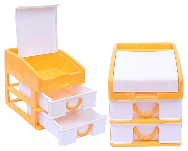 Kuber Industries Kuber Industries Plastic 2 Pieces Three Layer Drawer Storage Cabinet Box YellowCTKTC25125  - Image 1