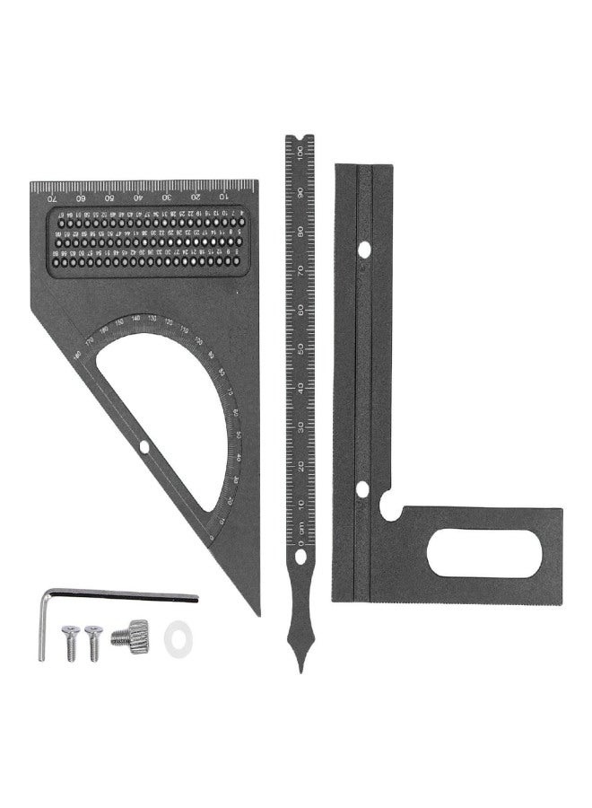 Woodworking Semi Circular Pointer Angle Square Metric Aluminum Alloy Carpenter Protractor 3D Adjustable Multifunctional Ruler Black - Image 1