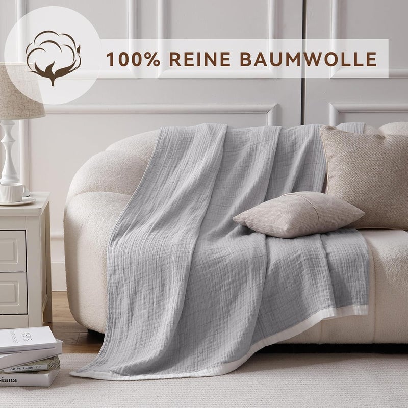 SE SOFTEXLY بطانية قطنية من نوع موسلين من SE SOFTEXLY، مكونة من 100% قطن، مقاس كبير (90" x 102")، لونها أزرق عتيق، مناسبة لجميع المواسم، خفيفة الوزن وناعمة جدًا. - Image 4