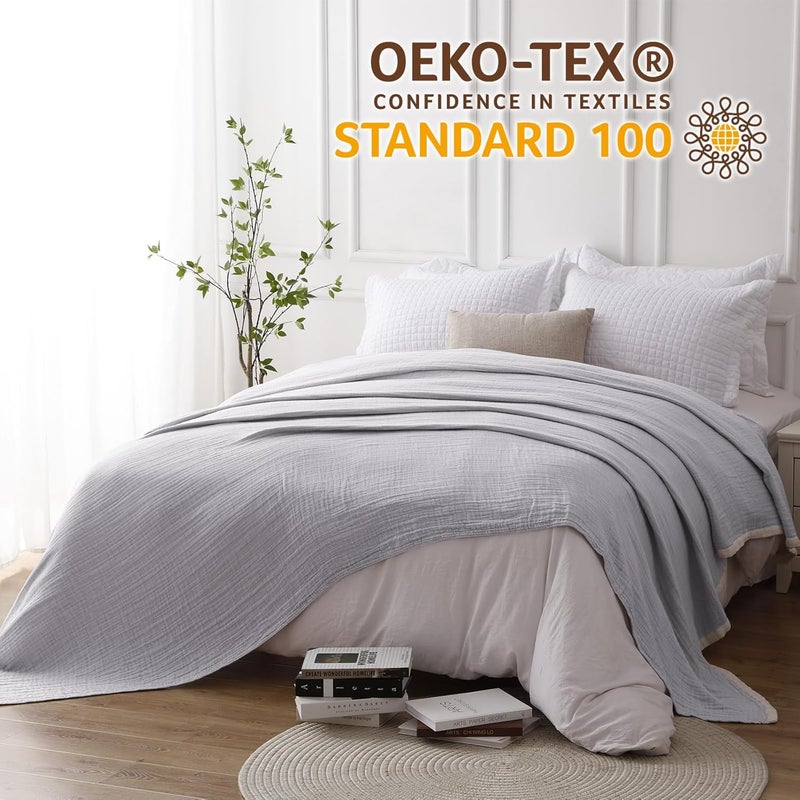 SE SOFTEXLY بطانية قطنية من نوع موسلين من SE SOFTEXLY، مكونة من 100% قطن، مقاس كبير (90" x 102")، لونها أزرق عتيق، مناسبة لجميع المواسم، خفيفة الوزن وناعمة جدًا. - Image 2
