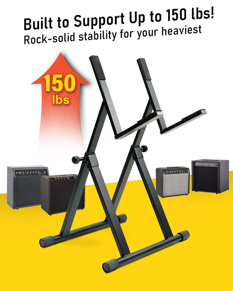 Stage Rocker Heavy Duty Amp Stand for Guitar and Bass, Stable 64° A-Frame Support for Heavy Duty Amps, 150 lbs Capacity, Adjustable Height 26–31", Black - Image 2