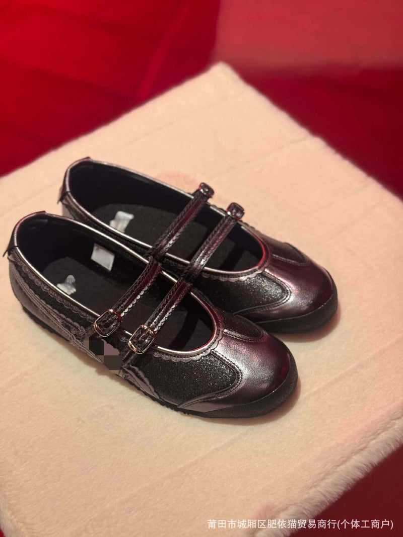Tiger TGRS Mary Jane Ballet Flats for Women - Calfskin Leather, Low Heel, Round Toe, Sparkle Princess Style, Lightweight Casual Shoes