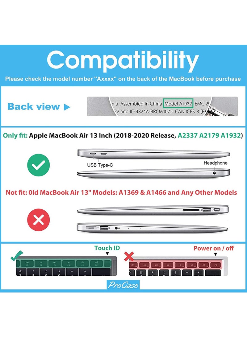Rock Pow - MacBook Air 13 Inch Case 2020 2019 2018 Release A2337 M1 A2179 A1932 Heavy Duty Slim Hard Shell Protective Cover with Fold Kickstand for MacBook Air 13 Retina with Touch ID - Image 1