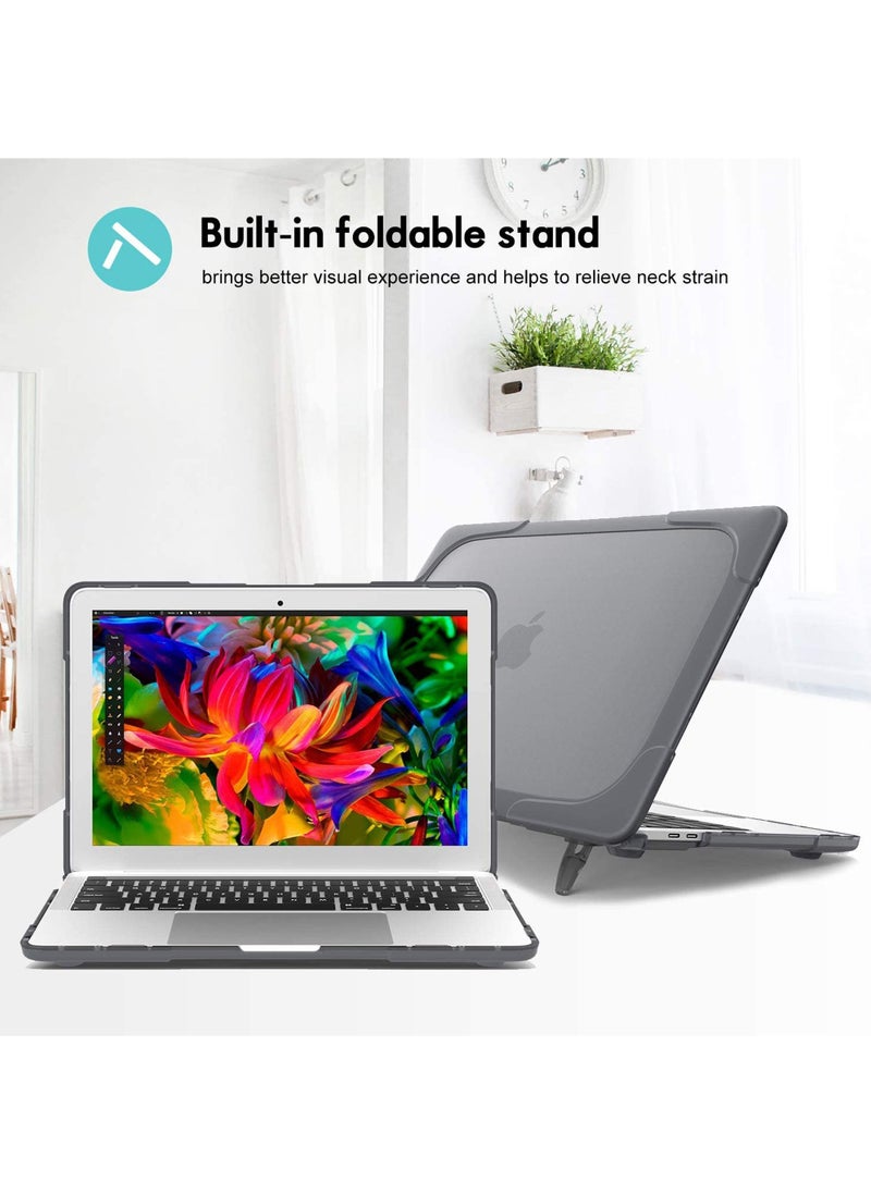 Rock Pow - MacBook Air 13 Inch Case 2020 2019 2018 Release A2337 M1 A2179 A1932 Heavy Duty Slim Hard Shell Protective Cover with Fold Kickstand for MacBook Air 13 Retina with Touch ID - Image 1