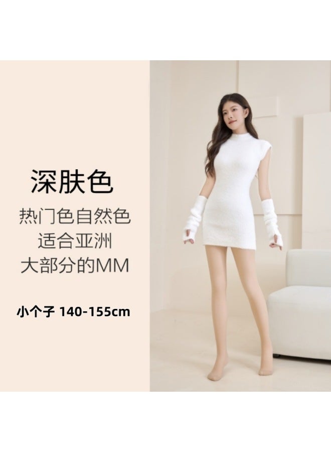 Skin-colored Double-layer Nude Pantyhose With Fleece Lining For Pee Women