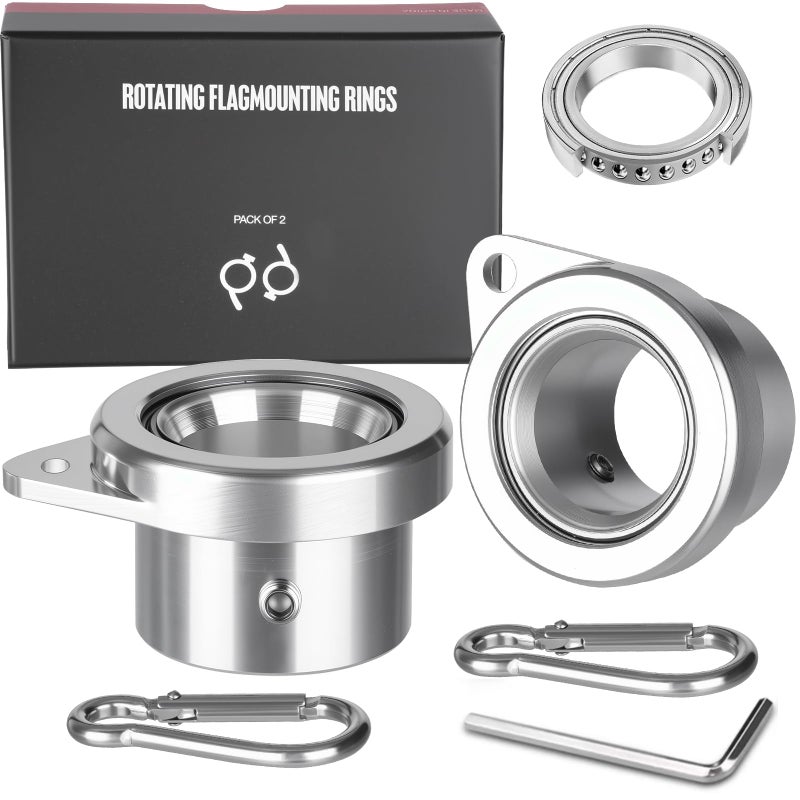 HPGOED Bearing Steel Ball Flag Pole Rings, Tangle Free Aluminum Alloy Flag Pole Spinners, 360Â° Rotating Flagpole Rings with Carabiners, Fit Flagpole with 0.75-1inch Diameter, Flagpole Parts, 1 inch Silver - Image 1