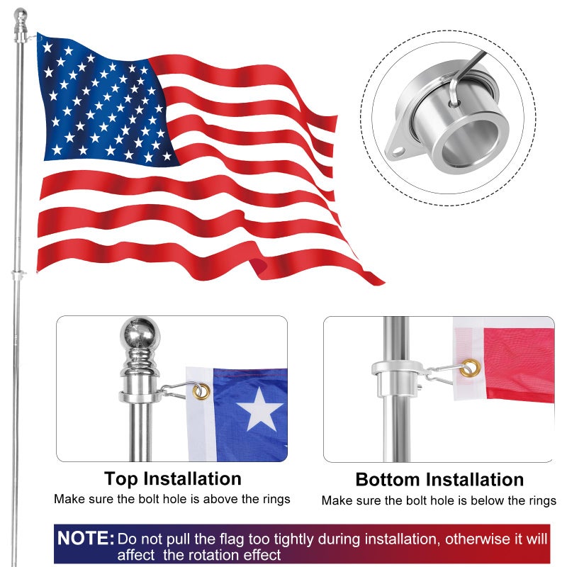 HPGOED Bearing Steel Ball Flag Pole Rings, Tangle Free Aluminum Alloy Flag Pole Spinners, 360Â° Rotating Flagpole Rings with Carabiners, Fit Flagpole with 0.75-1inch Diameter, Flagpole Parts, 1 inch Silver - Image 5