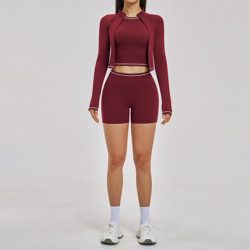 New Colorblock Cross-Border Yoga Set - Shockproof Slim Fit Outdoor Running Three-Piece Outfit