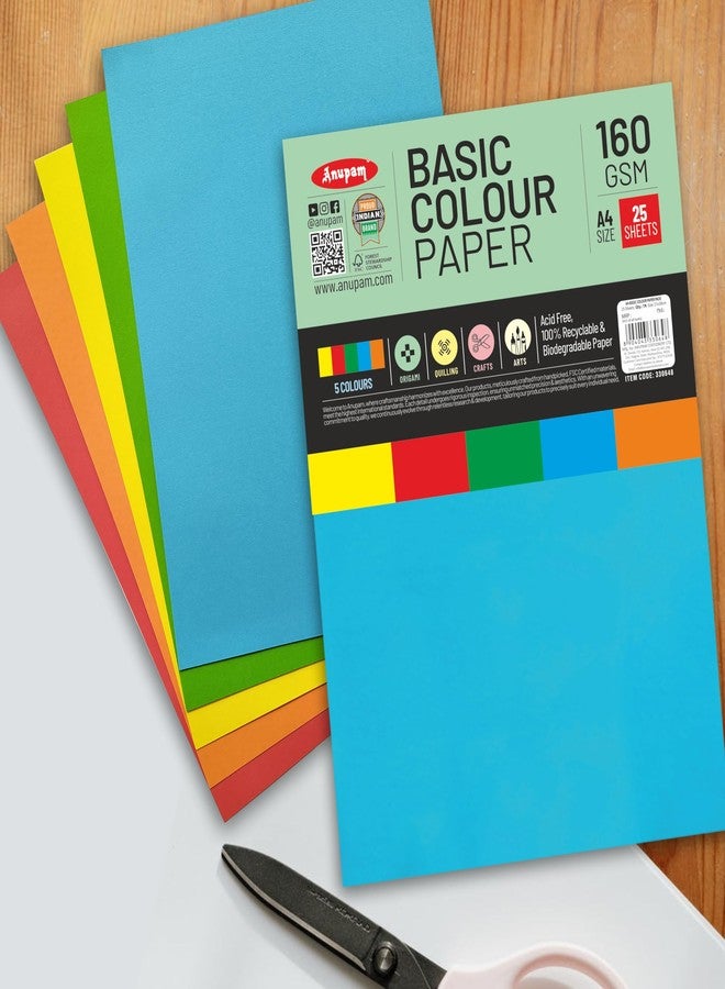 Anupam 25 Sheets Colored Basic Craft Paper A4 Size 160 GSM 5 Assorted Color Paper Multi Color Card Stock Paper for Crafts, Card Making, Scrapbooking, DIY, School Supplies, Printing and Stationery - Image 5