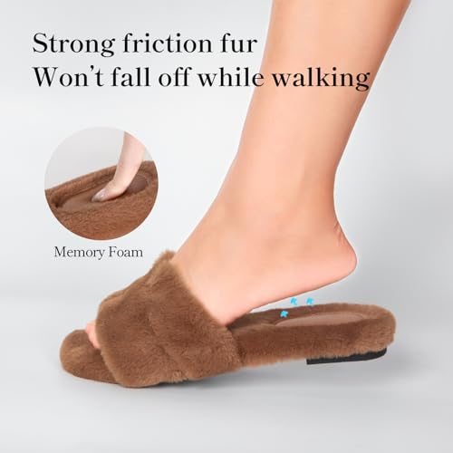 Stratuxx Kaze Womens Fur Slippers Comfy House Slides Sandals Open Toe Memory Foam Indoor Fluffy Slippers for Women Birthday Gift for Mom - Image 3