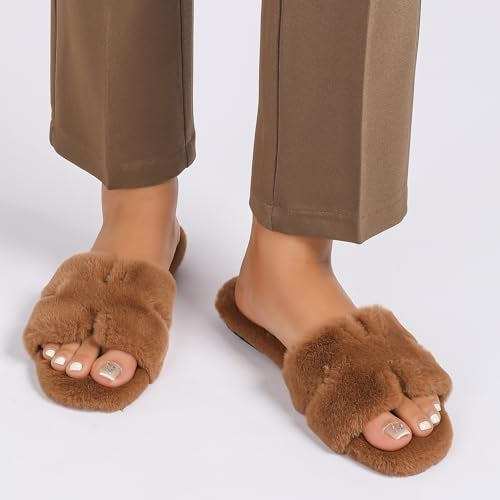 Stratuxx Kaze Womens Fur Slippers Comfy House Slides Sandals Open Toe Memory Foam Indoor Fluffy Slippers for Women Birthday Gift for Mom - Image 2