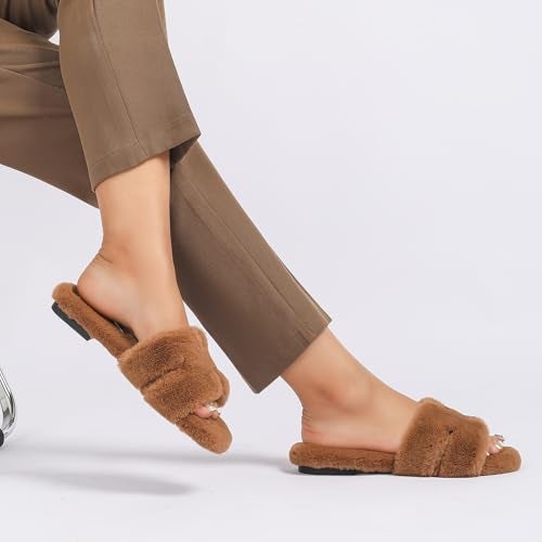 Stratuxx Kaze Womens Fur Slippers Comfy House Slides Sandals Open Toe Memory Foam Indoor Fluffy Slippers for Women Birthday Gift for Mom - Image 4