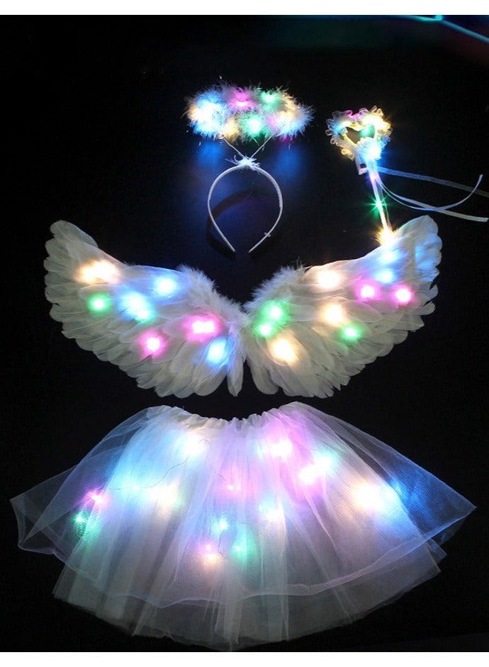 TAPIT 4PCS Cosplay Costumes for Kids with LED Lights Skirt Wings and Headband Magic Wand Props for Stage Cosplay Party - Image 5