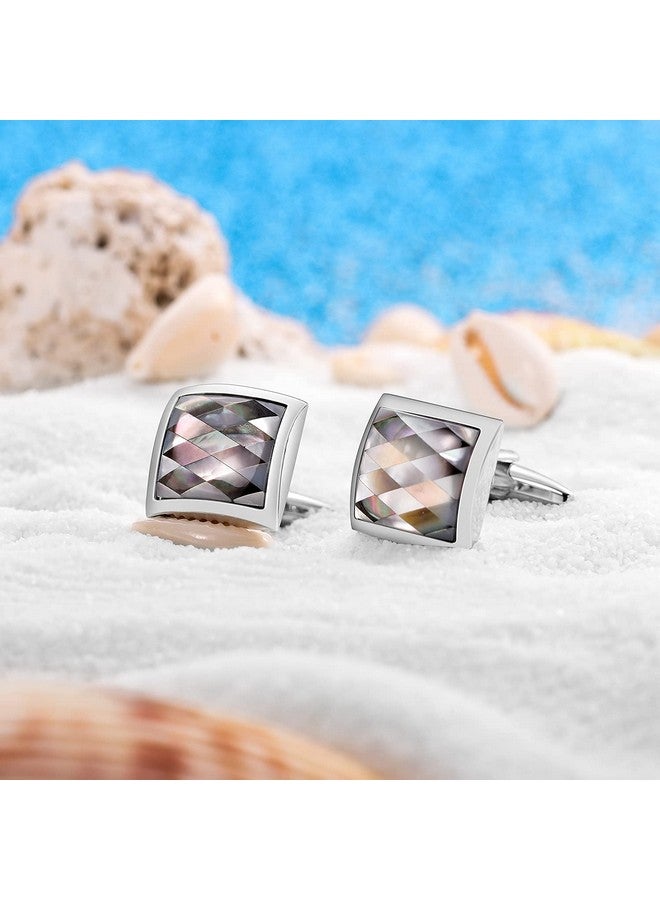 HAWSON Cufflinks For Men Gift Box Packing, Handmade Classic Mother Of Pearl Silver Cuff Links For Men’S French Shirt, Personalized Gifts Accessories For Men - Image 4