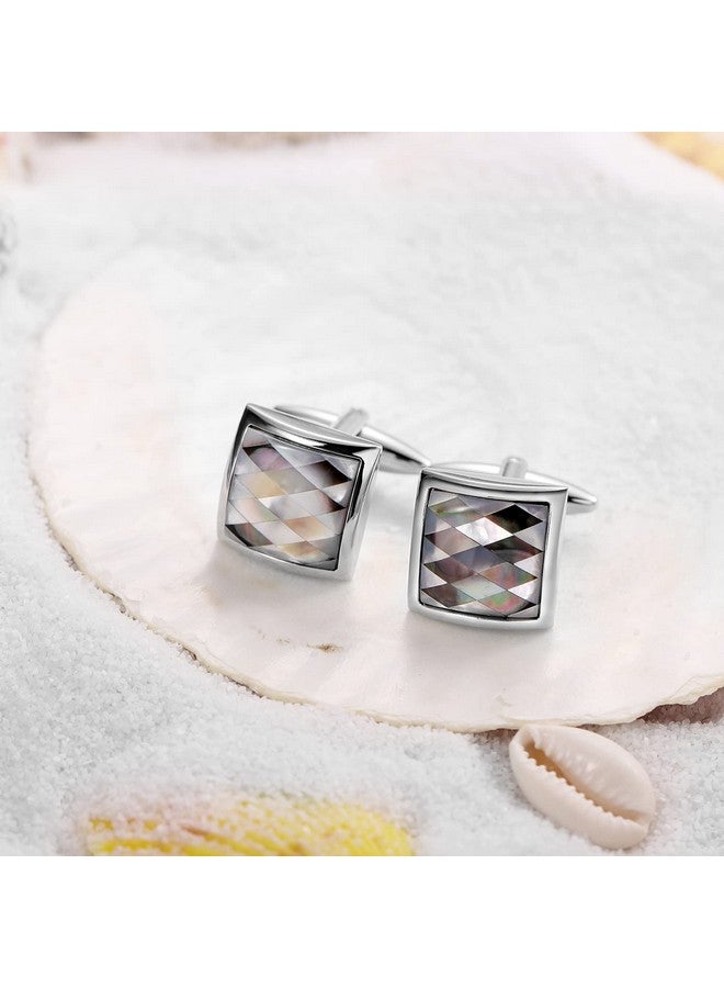 HAWSON Cufflinks For Men Gift Box Packing, Handmade Classic Mother Of Pearl Silver Cuff Links For Men’S French Shirt, Personalized Gifts Accessories For Men - Image 5