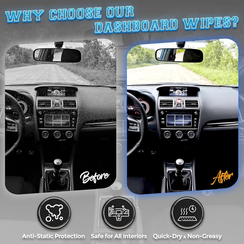MAX MANUFACTURING Car Wash Wipes with Refreshing Lemon Scent, Pack of 100 Individually Wrapped Wipes, Dashboard Car Accessories Travel Essentials - Image 4