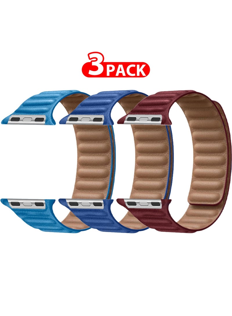 CATANES 3 Packs Replacement Band for Apple Watch Band 38mm 40mm 41mm (42mm Series 10) – Leather Link Strap Magnetic Loop Adjustable Bracelet - Image 2