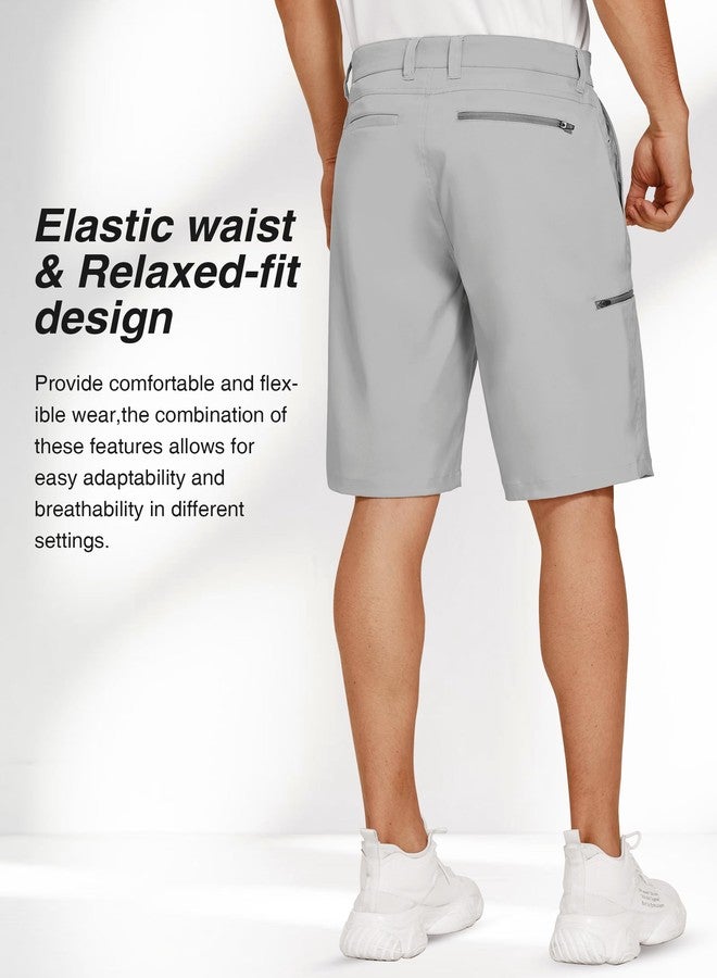 PULI Men's 10 Inseam Casual Golf Shorts Quick Dry Stretch with Pockets for Hiking Travel Bright Grey 36 - Image 3