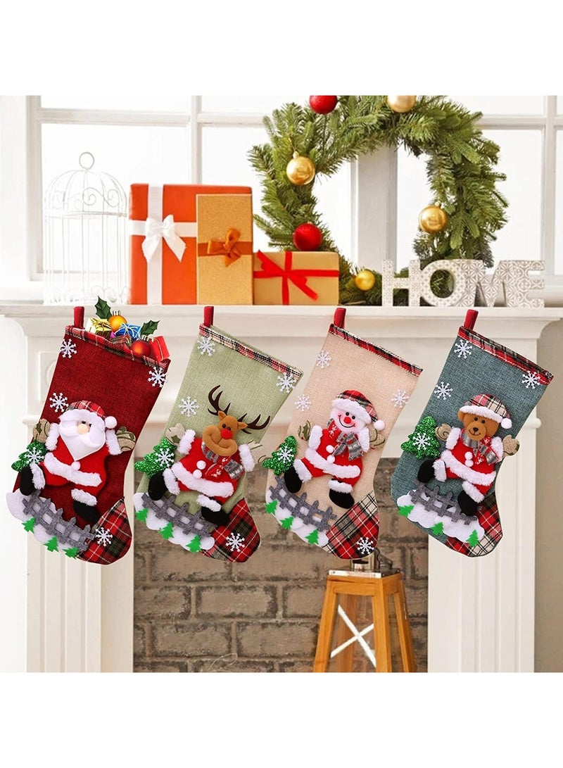 تابيت 4 قطع من جوارب الكريسماس، جوارب الكريسماس بالجملة، زينة سانتا كلوز ورنة البطريق وجوارب عائلية وزينة شجرة الكريسماس وحقائب هدايا لحفلات العطلات العائلية وديكور المنزل - Image 1