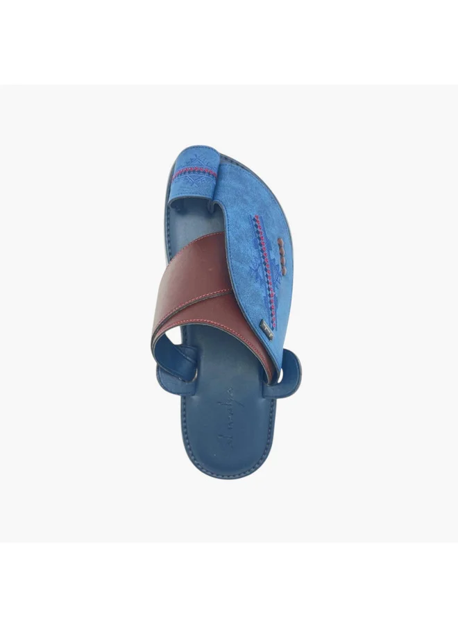 Al Waha Men's Embroidered Slip-On Arabic Sandals with Toe Loop