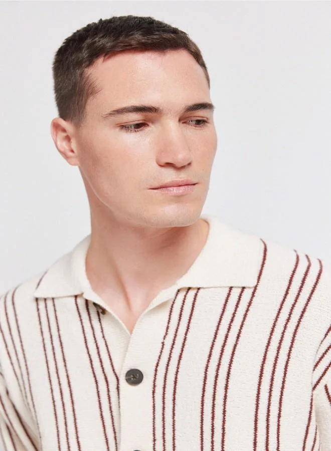 Springfield  Fancy yarn vertical striped polo neck ribbed hem and cuffs cardigan for Men | Best Price UAE