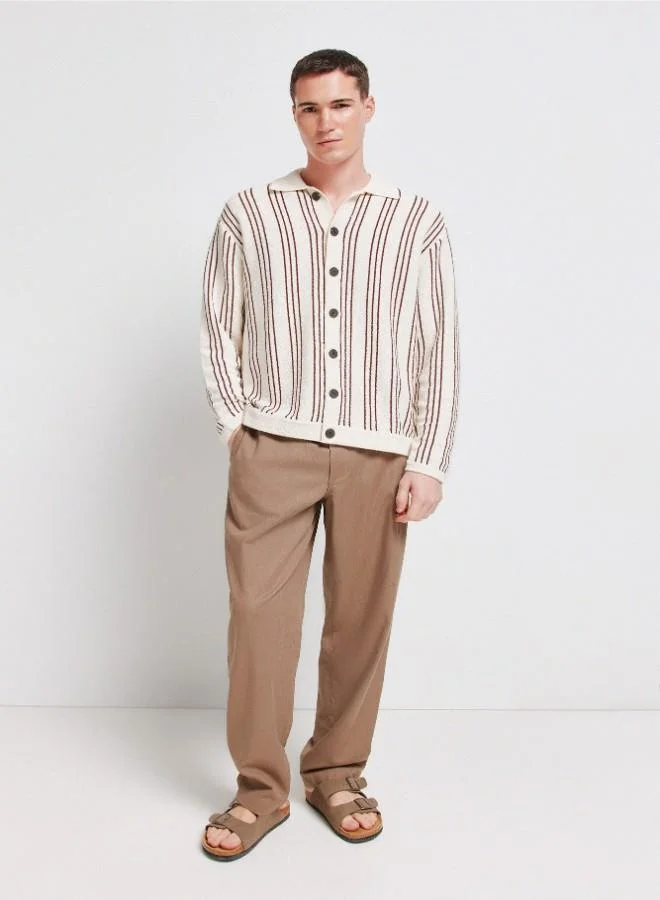 Springfield  Fancy yarn vertical striped polo neck ribbed hem and cuffs cardigan for Men | Best Price UAE
