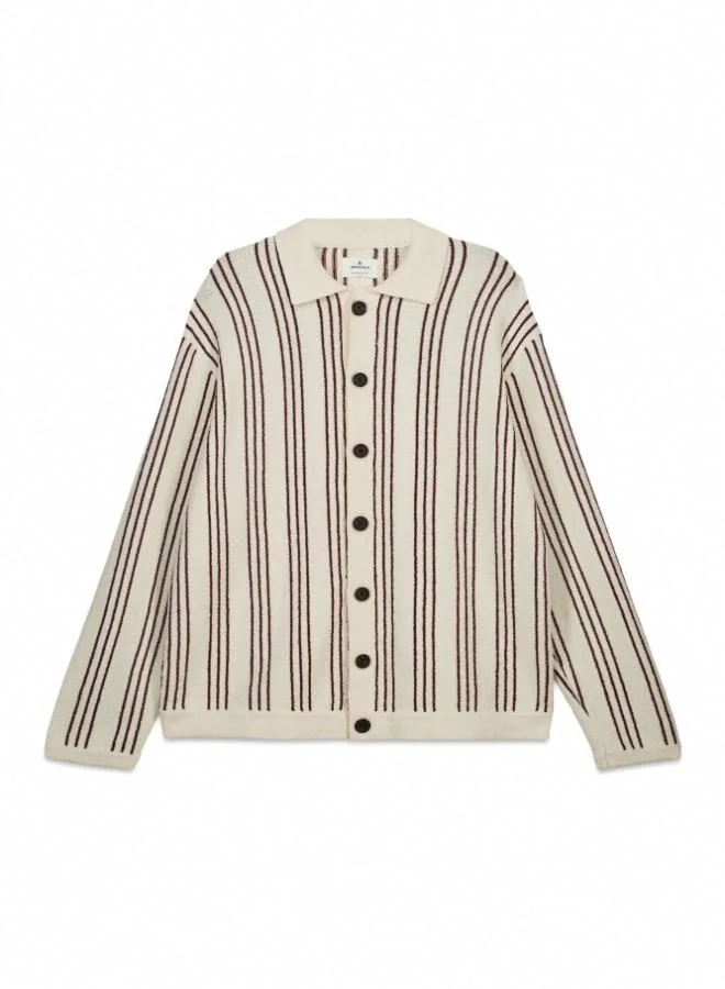 Springfield  Fancy yarn vertical striped polo neck ribbed hem and cuffs cardigan for Men | Best Price UAE