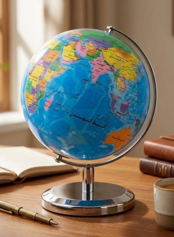 14 cm Educational Desktop World Globe with Stable Metal Base and 360° Free Rotation - High-Definition Political Map for Home, Office, and Classroom Decor - Image 2