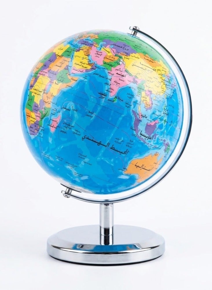 14 cm Educational Desktop World Globe with Stable Metal Base and 360° Free Rotation - High-Definition Political Map for Home, Office, and Classroom Decor - Image 1