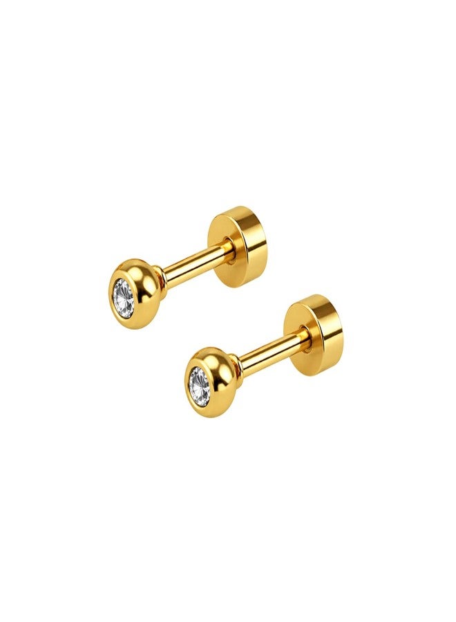VAMA FASHIONS 4mm 18K Gold Plated Stainless Steel Anti Tarnish Katori Shape White Stone Small Piercing Ear Studs Hypoallergenic Lightweight Stud Earrings for Men & Boys - Image 1