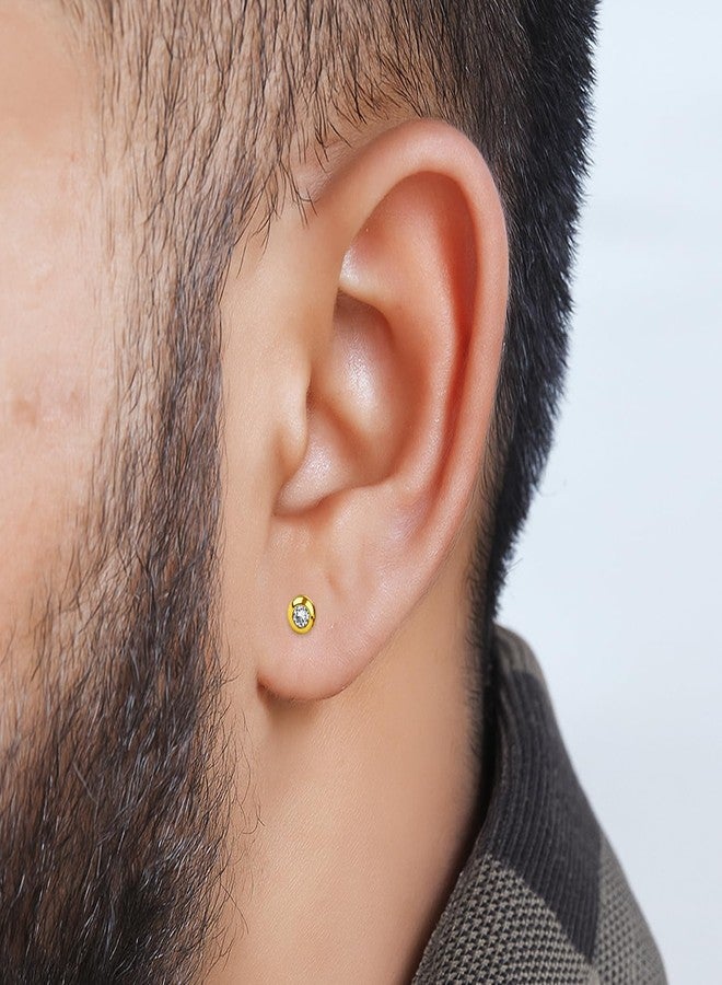 VAMA FASHIONS 4mm 18K Gold Plated Stainless Steel Anti Tarnish Katori Shape White Stone Small Piercing Ear Studs Hypoallergenic Lightweight Stud Earrings for Men & Boys - Image 5