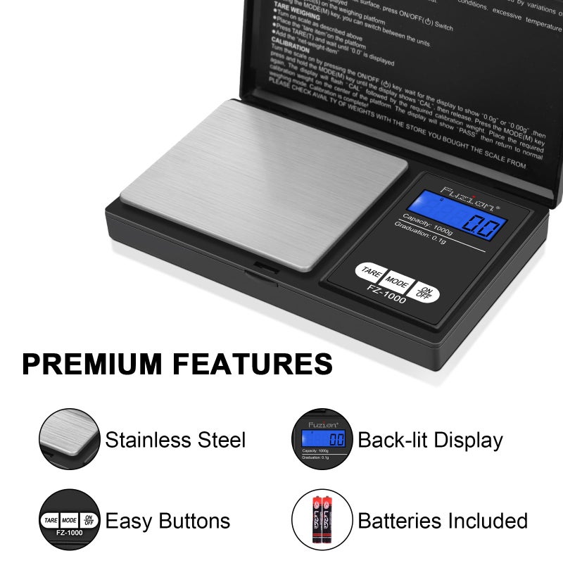Fuzion Digital Pocket Scale Precision 1000g/0.1g, Small Digital Scales Grams Ounces Grains, Herb Scale, Jewelry Scale, Portable Travel Food Scale - Image 3