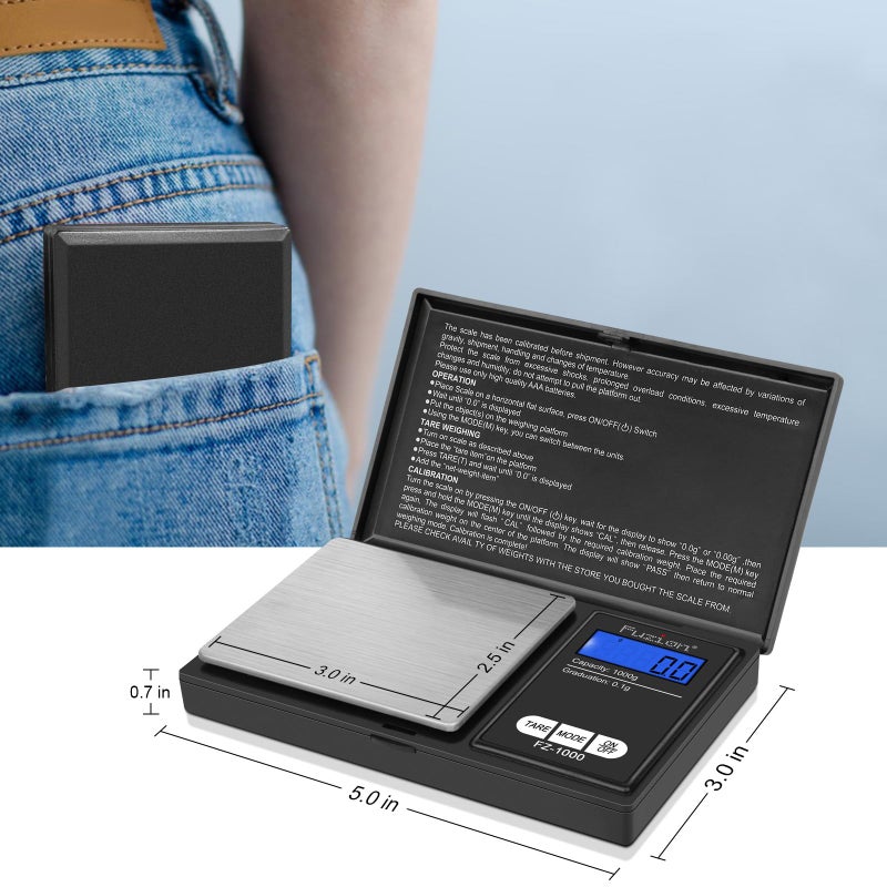 Fuzion Digital Pocket Scale Precision 1000g/0.1g, Small Digital Scales Grams Ounces Grains, Herb Scale, Jewelry Scale, Portable Travel Food Scale - Image 5