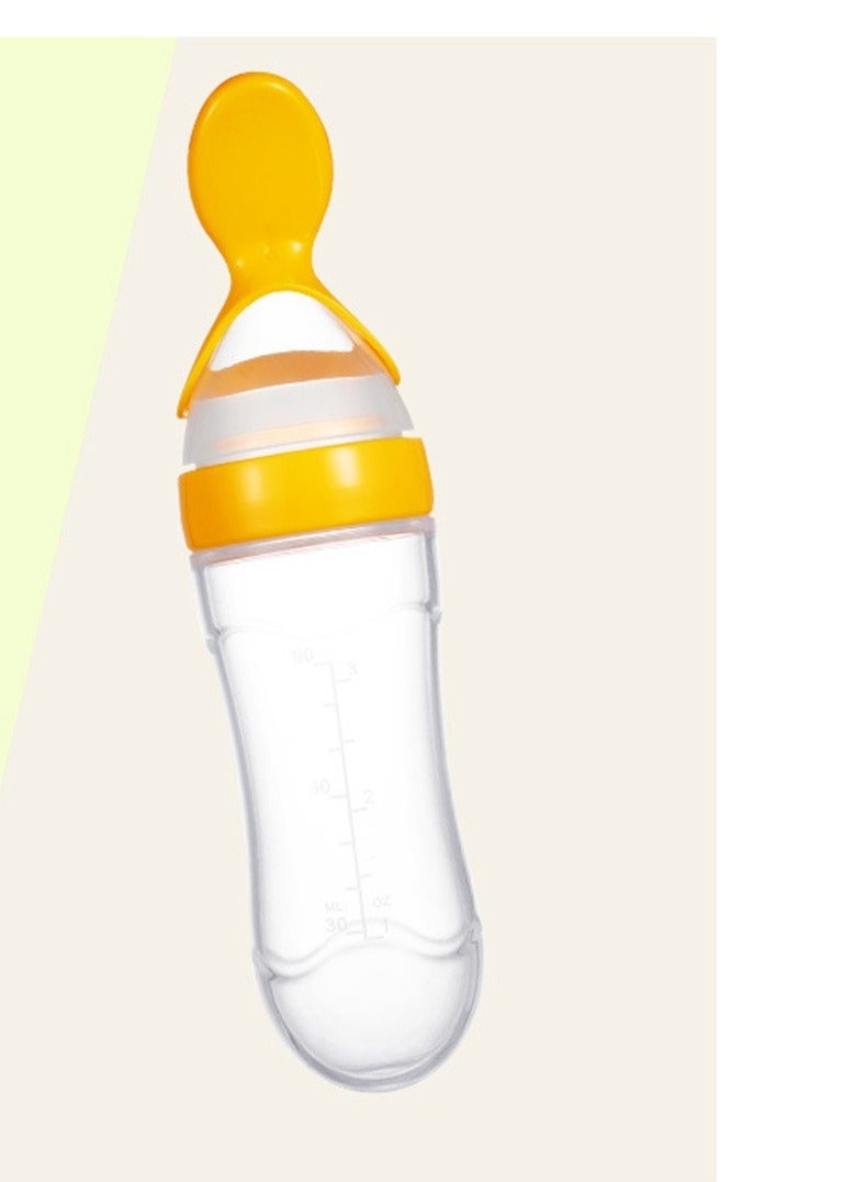 Soft Silicone Baby Light Weight Food Dispenser Bottle With Spoon Complementary Food Yellow  - Image 1