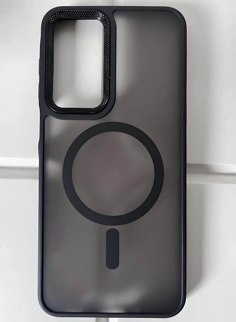 جراب مغناطيسي مقاوم للصدمات لهاتف Samsung Galaxy A17 مع إطار معدني للكاميرا - غطاء مغناطيسي أنيق غير لامع للرجال والنساء والشباب ويدعم الماج سيف والشحن اللاسلكي - مضاد لبصمات الأصابع، وحماية للكاميرا، ومقاوم للسقوط (أسود) - Image 3