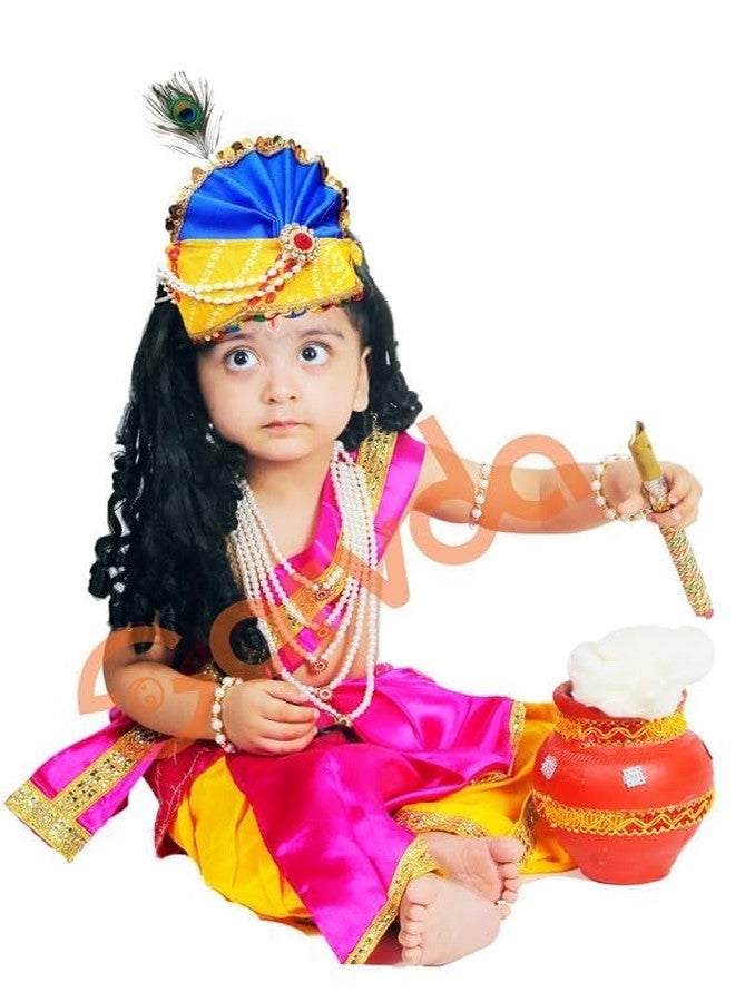 Sarvda Brocade Shree Krishna Dress For Kids For Baby Boy Radha Dress For Girls With Accessories Dhoti, Dupatta, Mukut Flute Complete Set, Multicolor - Image 2
