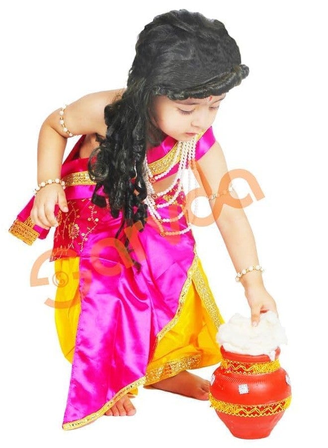 Sarvda Brocade Shree Krishna Dress For Kids For Baby Boy Radha Dress For Girls With Accessories Dhoti, Dupatta, Mukut Flute Complete Set, Multicolor - Image 4