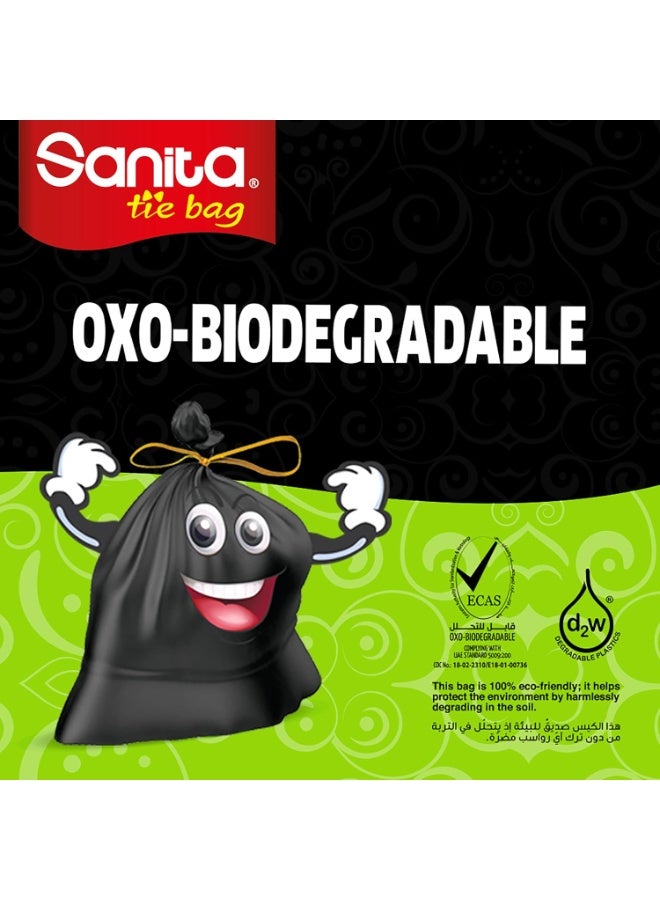 Sanita Tie Bags, 55 Gallons, 15 Bags, Oxo-Biodegradable, Black - Image 1