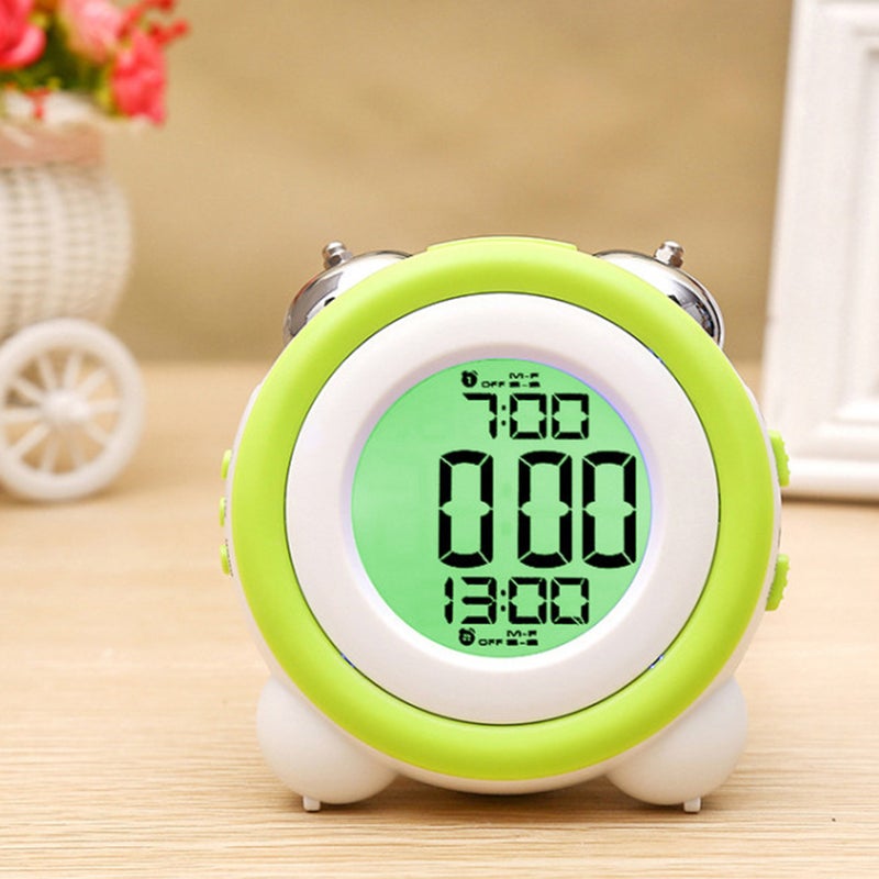 1pc Light Electronic Alarm Mute Clock Simple Stereo Loud Double Bell Clock without Battery for Kids Child (Light Green) - Image 2