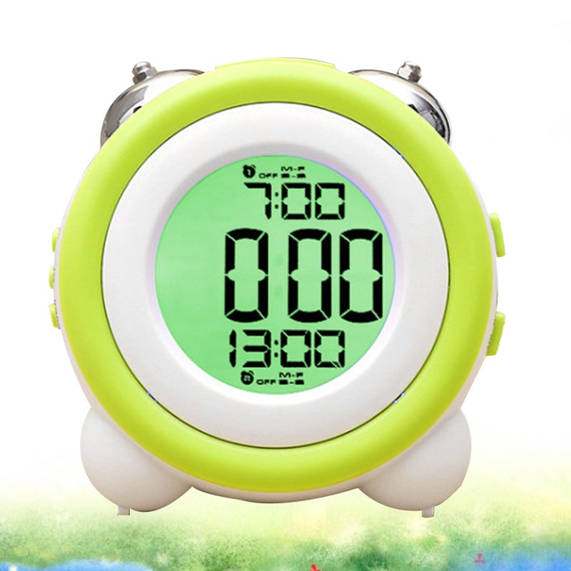 1pc Light Electronic Alarm Mute Clock Simple Stereo Loud Double Bell Clock without Battery for Kids Child (Light Green) - Image 5