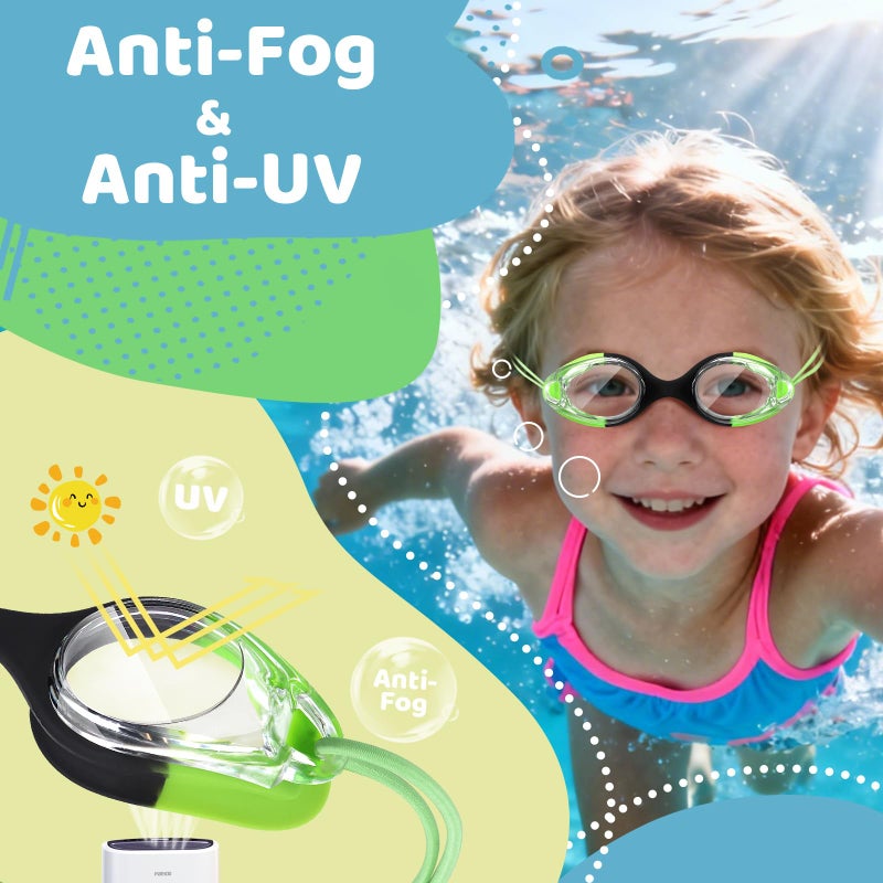 Vvinca Kids Swim Goggles with Bungee Strap No Leaking Anti Fog Toddler Goggles Quick Adjust 3-14 (A- Green & Blue Gradient) - Image 4