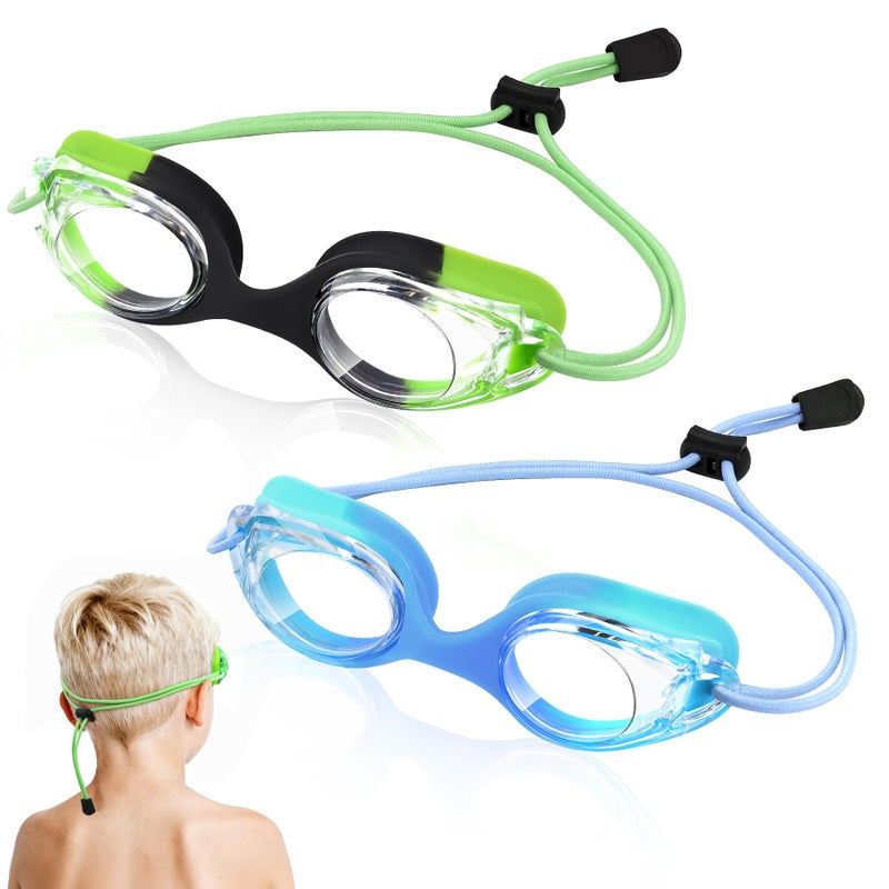 Vvinca Kids Swim Goggles with Bungee Strap No Leaking Anti Fog Toddler Goggles Quick Adjust 3-14 (A- Green & Blue Gradient) - Image 1