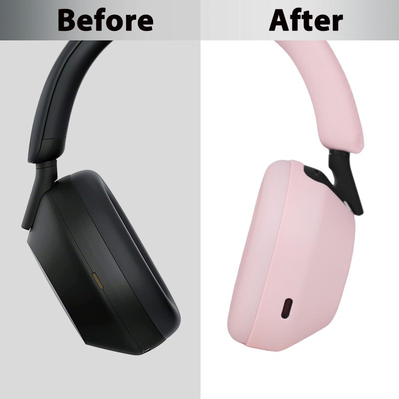 Adhiper 3-in-1 Silicone Sweat Case Cover for Sony WH-1000XM5 Headphones, XM5 Covers Accessories Silicone Ear Pads Covers & Headband Cover & Ear Cups Protector, Washable & Sweatproof - Pink - Image 5
