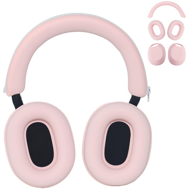 Adhiper 3-in-1 Silicone Sweat Case Cover for Sony WH-1000XM5 Headphones, XM5 Covers Accessories Silicone Ear Pads Covers & Headband Cover & Ear Cups Protector, Washable & Sweatproof - Pink - Image 1