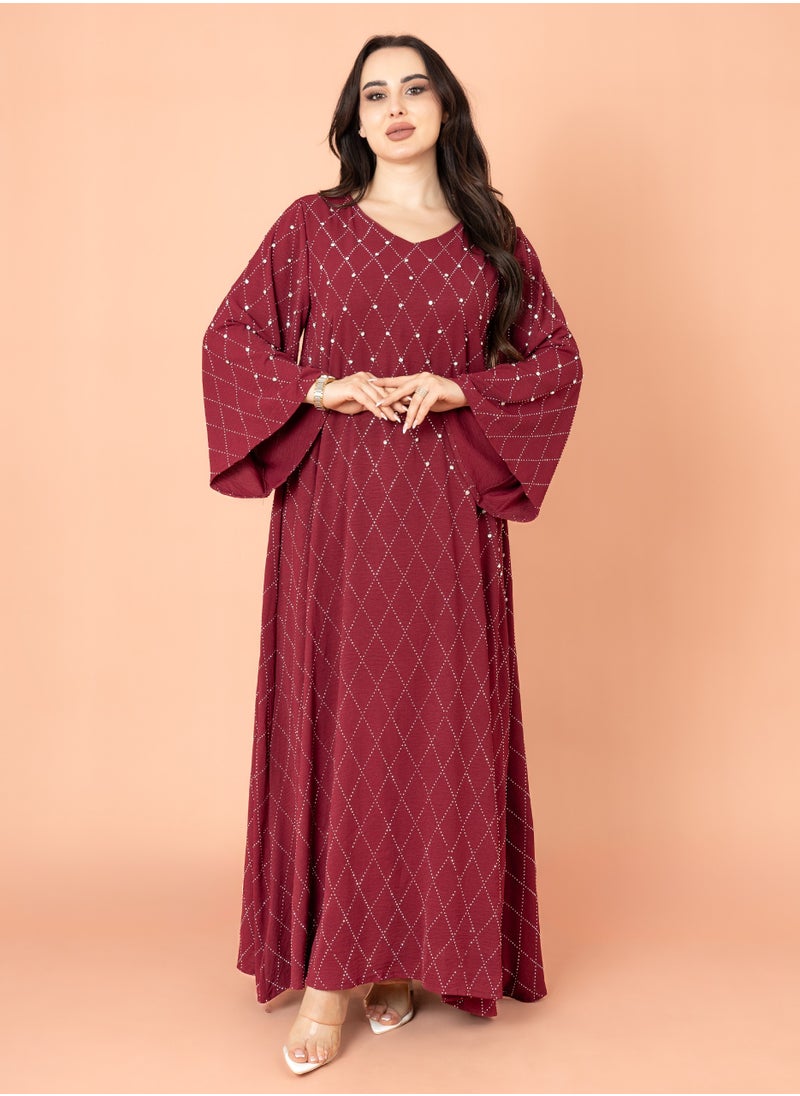 IKKXA Crystal Breeze Jalabiya Maroon  - Image 1
