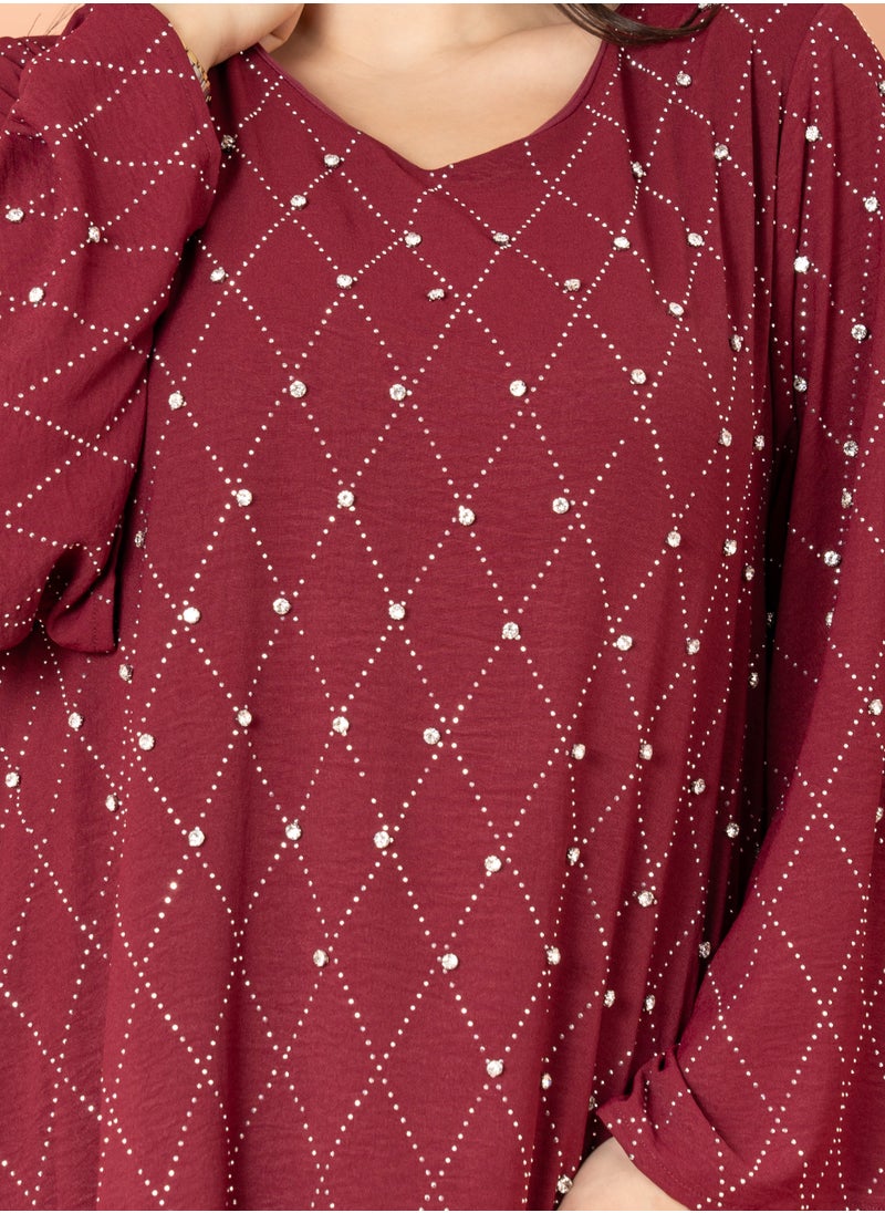 IKKXA Crystal Breeze Jalabiya Maroon  - Image 2