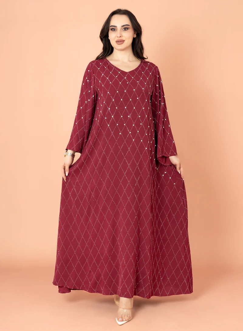 اكسا جلابية كرستال فخمة كستنائي